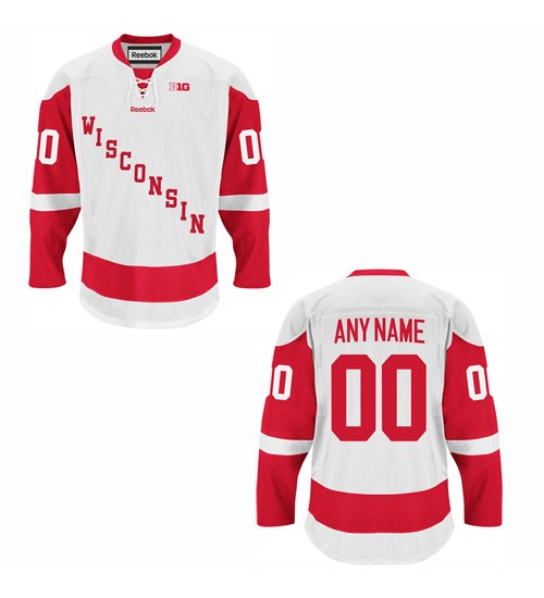 Custom Wisconsin Badgers Cardinal College NCAA White Premier Hockey Jersey